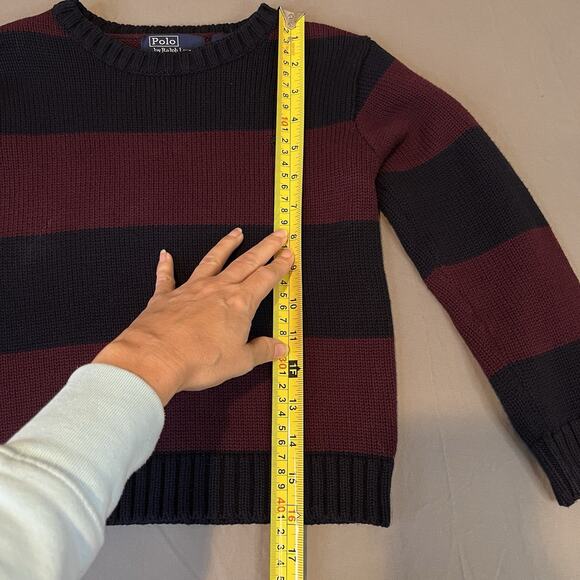 Polo Ralph Lauren Maroon/Blue Striped Size 6 Crew Neck Knit Sweater Boy's Preppy - Picture 5 of 7